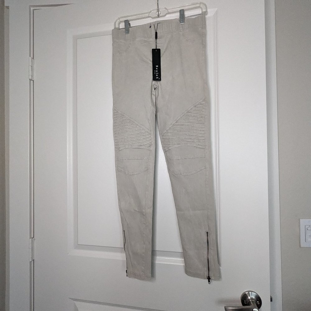 Beulah Moto Zipper Leggings | Beige | NWT | Sz L | Grunge, Punk, Streetwear